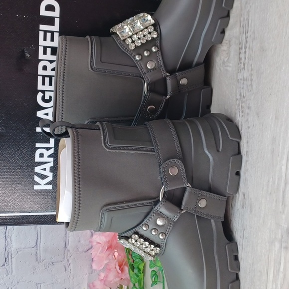 Karl Lagerfeld Paris Rylie Crystal Lug Sole Biker Boots~ NIB - Picture 7 of 11